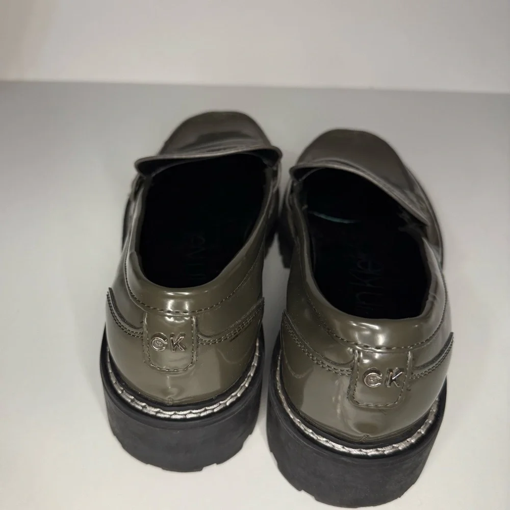 Calvin Klein Olive Green Patent ‘Suzie’ Loafers - Picture 4 of 7